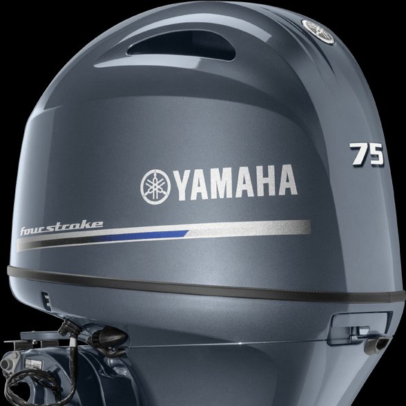 Yamaha F75 outboard engine — three-quarter front view of the cowling